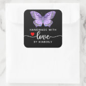 Butterfly Handgemaakt met Love Black Vierkante Sticker (Tas)