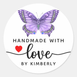 Butterfly Handgemaakt met Love Classic Round Stick Ronde Sticker