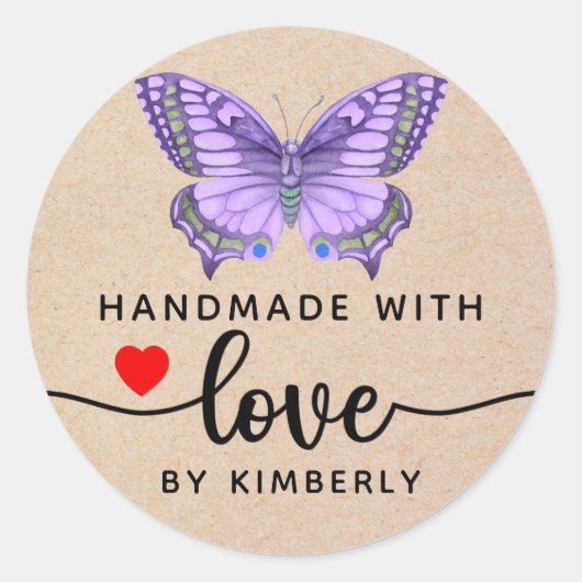Butterfly Handgemaakt met Love Ronde Sticker (Voorkant)