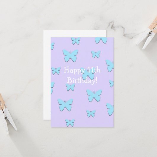 Butterfly Happy 11th Birthday Kaart (Voorkant / Achterkant in situ)