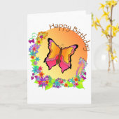 Butterfly Happy Birthday kaart (Gele Bloem)
