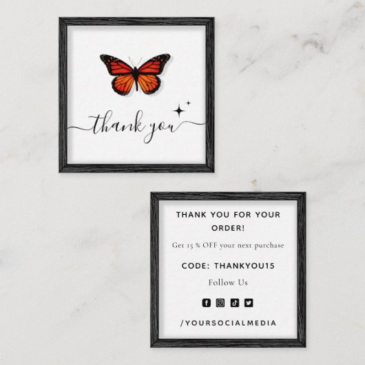 Butterfly Hartelijk dank en Afbeelding rand Lijst Vierkante Visitekaartje (Voorkant / Achterkant)
