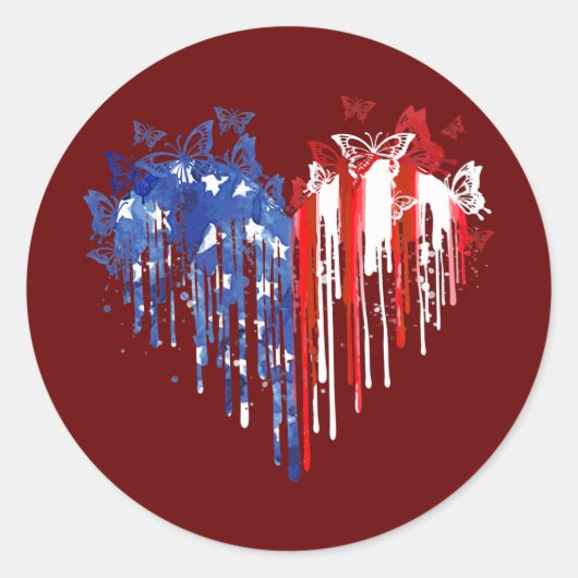 Butterfly Heart American Flag 4 juli Ronde Sticker (Voorkant)