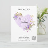 *~* Butterfly Heart AR6 QR WEDDING BESPAAR DE DATU Kaart (Staand voorkant)