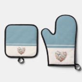 Butterfly Heart Blauw Wit Ovenwant & Pannenlap Set (Voorkant)