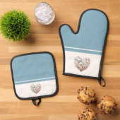 Butterfly Heart Blauw Wit Ovenwant & Pannenlap Set (Top down)