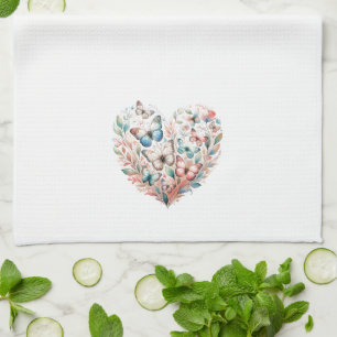Butterfly Heart Blauw Wit Theedoek