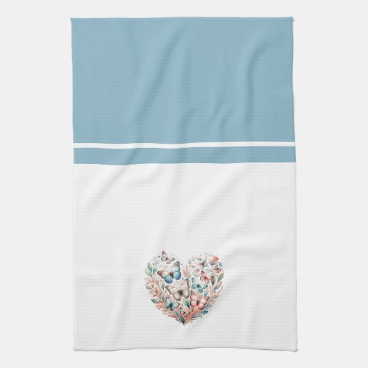 Butterfly Heart Blauw Wit Theedoek (Verticaal)