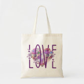 Butterfly Heart Floral Love Text Cute Paars Boho Tote Bag (Voorkant)