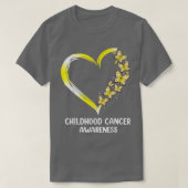 Butterfly Heart Gold Ribbon Childhood Cancer Aware T-shirt (Design voorkant)