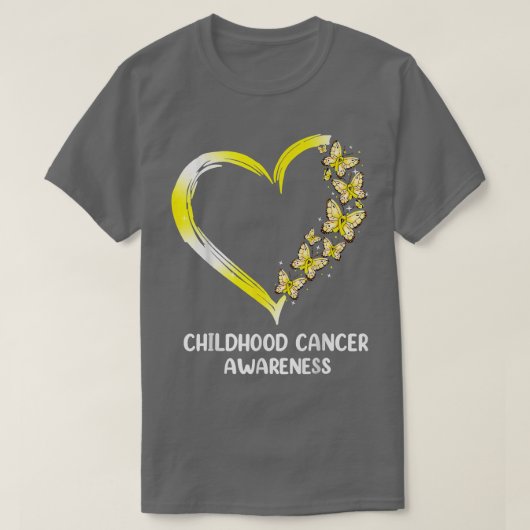 Butterfly Heart Gold Ribbon Childhood Cancer Aware T-shirt (Design voorkant)