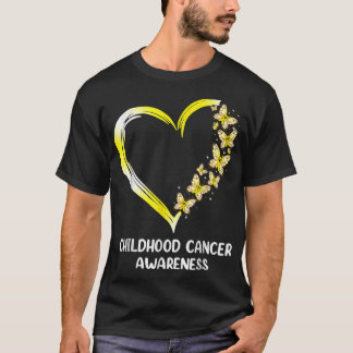 Butterfly Heart Gold Ribbon Childhood Cancer Aware T-shirt