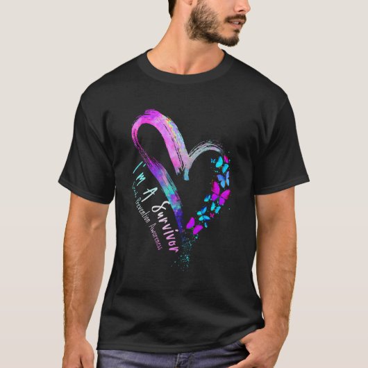 Butterfly Heart I_m Survivor Suicide Prevention T-shirt (Voorkant)