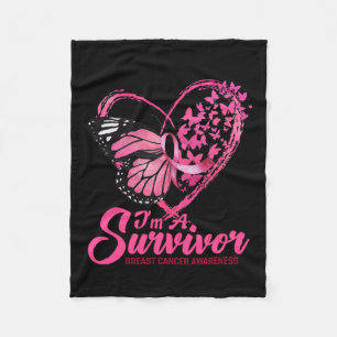 Butterfly Heart I'm a Survivor Breast Cancer AWare Fleece Deken