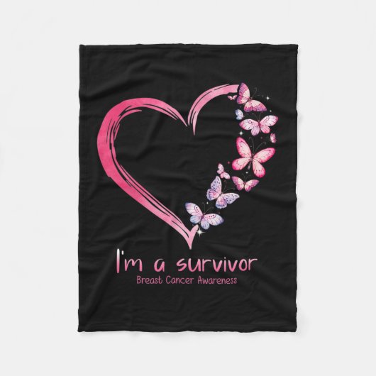 Butterfly Heart I'm a Survivor Breast Cancer AWare Fleece Deken (Voorkant)