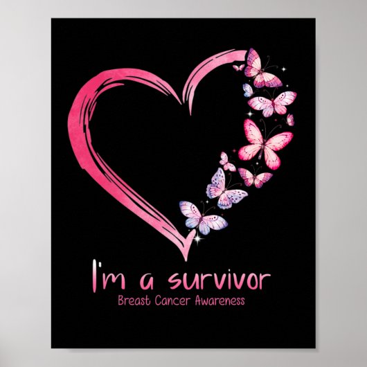 Butterfly Heart I'm a Survivor Breast Cancer AWare Poster (Voorkant)