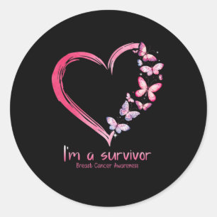 Butterfly Heart I'm a Survivor Breast Cancer AWare Ronde Sticker