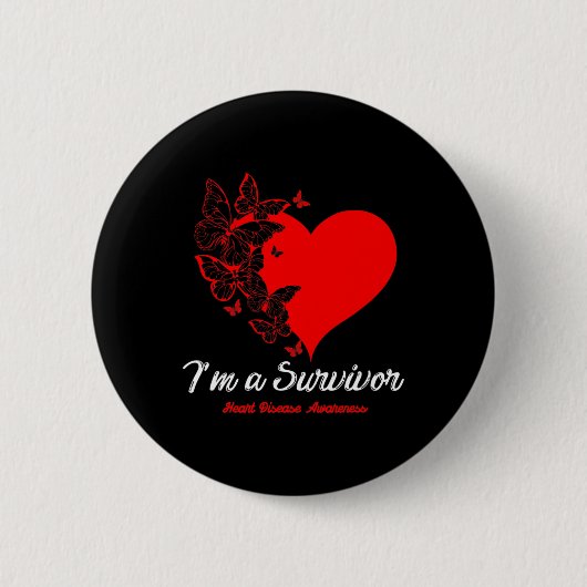 Butterfly Heart I'm a Survivor Heart Disease AWARE Ronde Button 5,7 Cm (Voorkant)