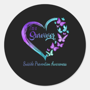 Butterfly Heart Im a Survivor Suicide Prevention A Ronde Sticker