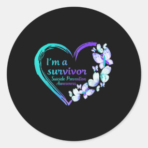 Butterfly Heart Im a Survivor Suicide Prevention A Ronde Sticker