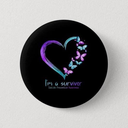 Butterfly Heart Im A Survivor Suicide Prevention Ronde Button 5,7 Cm (Voorkant)