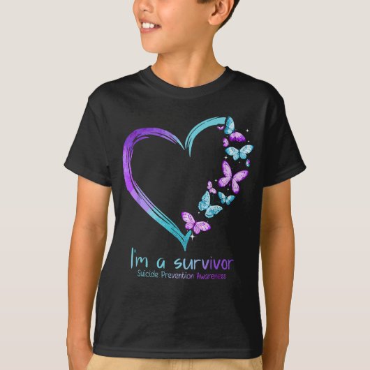 Butterfly Heart I'm a Survivor Suicide Prevention T-shirt (Voorkant)