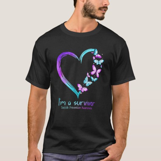 Butterfly Heart I'm a Survivor Suicide Prevention T-shirt (Voorkant)