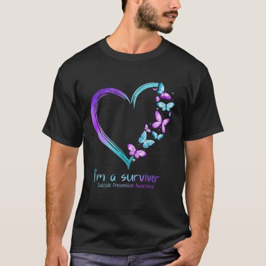 Butterfly Heart I'm a Survivor Suicide Prevention T-shirt (Voorkant)