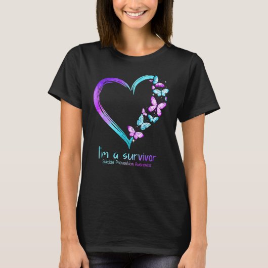 Butterfly Heart I'm a Survivor Suicide Prevention T-shirt (Voorkant)