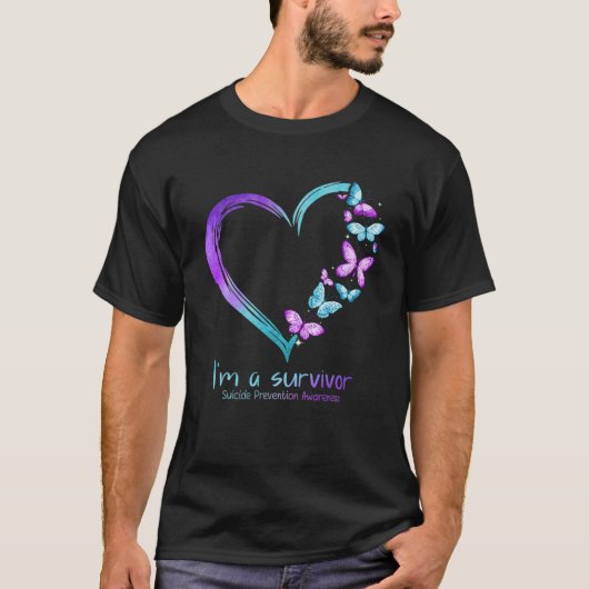 Butterfly Heart I'm a Survivor Suicide Prevention T-shirt (Voorkant)