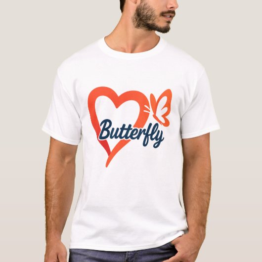 Butterfly Heart Love Design | Romantische typograf T-shirt (Voorkant)