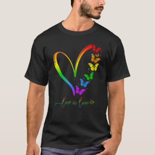 Butterfly Heart Rainbow Love is Love LGBT Gay Lesb T-shirt