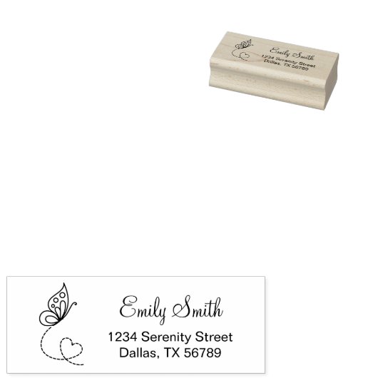 Butterfly Heart Return-adres Rubberstempel (Gestempeld)