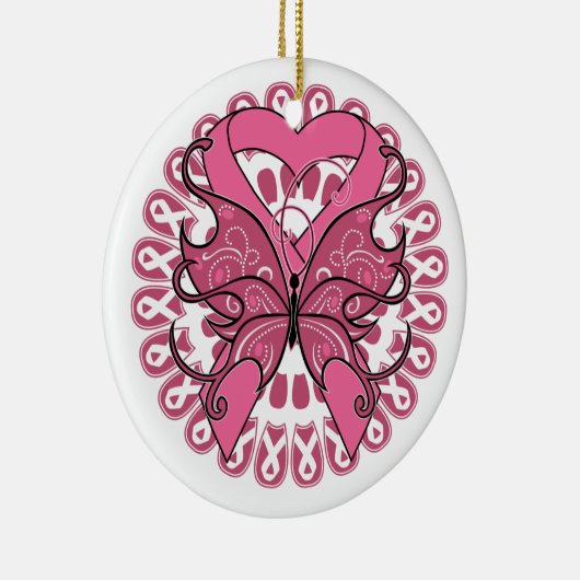 Butterfly Heart Ribbon - Borstkanker Keramisch Ornament (Rechts)