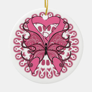 Butterfly Heart Ribbon - Borstkanker Keramisch Ornament