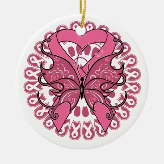 Butterfly Heart Ribbon - Borstkanker Keramisch Ornament (Voorkant)