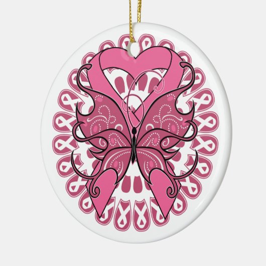 Butterfly Heart Ribbon - Borstkanker Keramisch Ornament (Links)