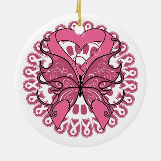 Butterfly Heart Ribbon - Borstkanker Keramisch Ornament (Achterkant)