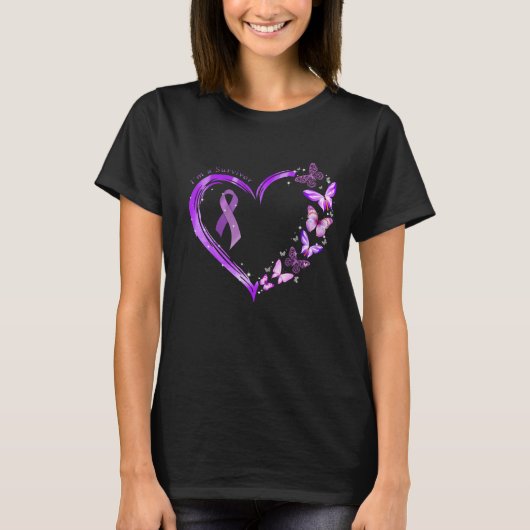 Butterfly Heart Ribbon I'm a Survivor Fibromyalgia T-shirt (Voorkant)