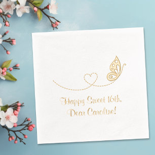 Butterfly Heart Sweet 16e Verjaardag Folie Servetten