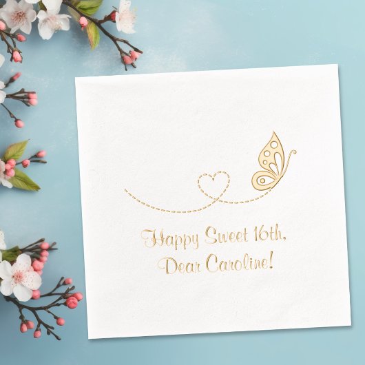 Butterfly Heart Sweet 16e Verjaardag Folie Servetten