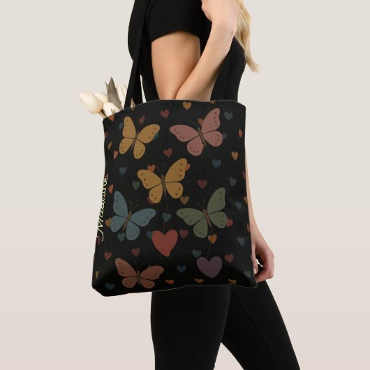 Butterfly Hearts Custom Name Tote Bag (Dichtbij)