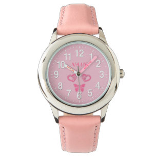 Butterfly & Hearts Personalized Watts for Girls Horloge