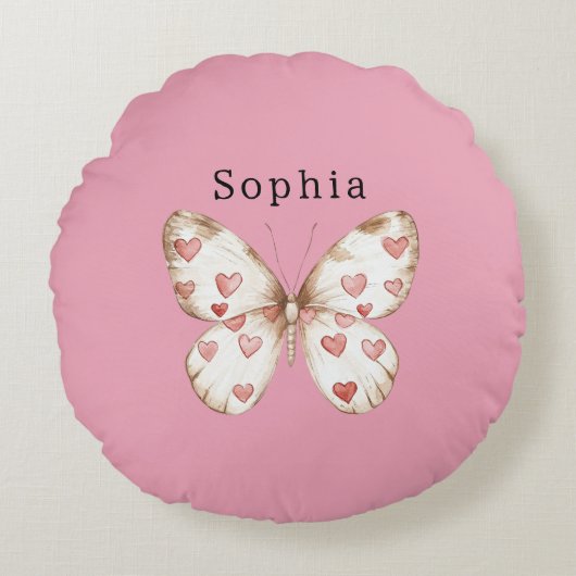 Butterfly Hearts Persoonlijke naam Rond Kussen (Voorkant)