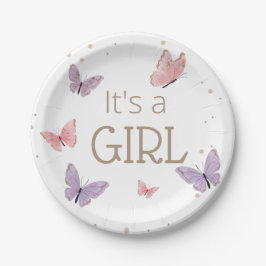 Butterfly Het is een GIRL Baby shower Papieren Bordje