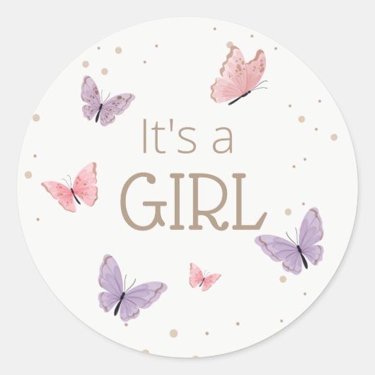 Butterfly Het is een GIRL Baby shower  Ronde Sticker (Voorkant)