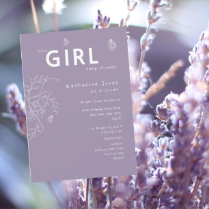 Butterfly Het is een meisje Lavendel Baby shower Kaart