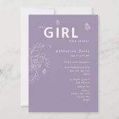 Butterfly Het is een meisje Lavendel Baby shower Kaart (Voorkant)