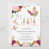 Butterfly Het is een Meisje roos gouden roze bloem Kaart (Voorkant)