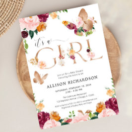 Butterfly Het is een Meisje roos gouden roze bloem Kaart